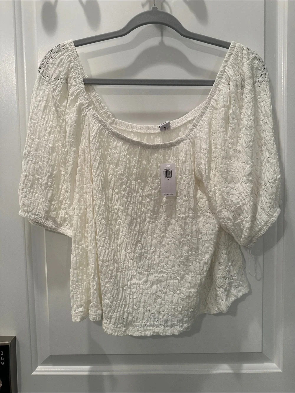 Ivory Crinkle Peasant Blouse - Women